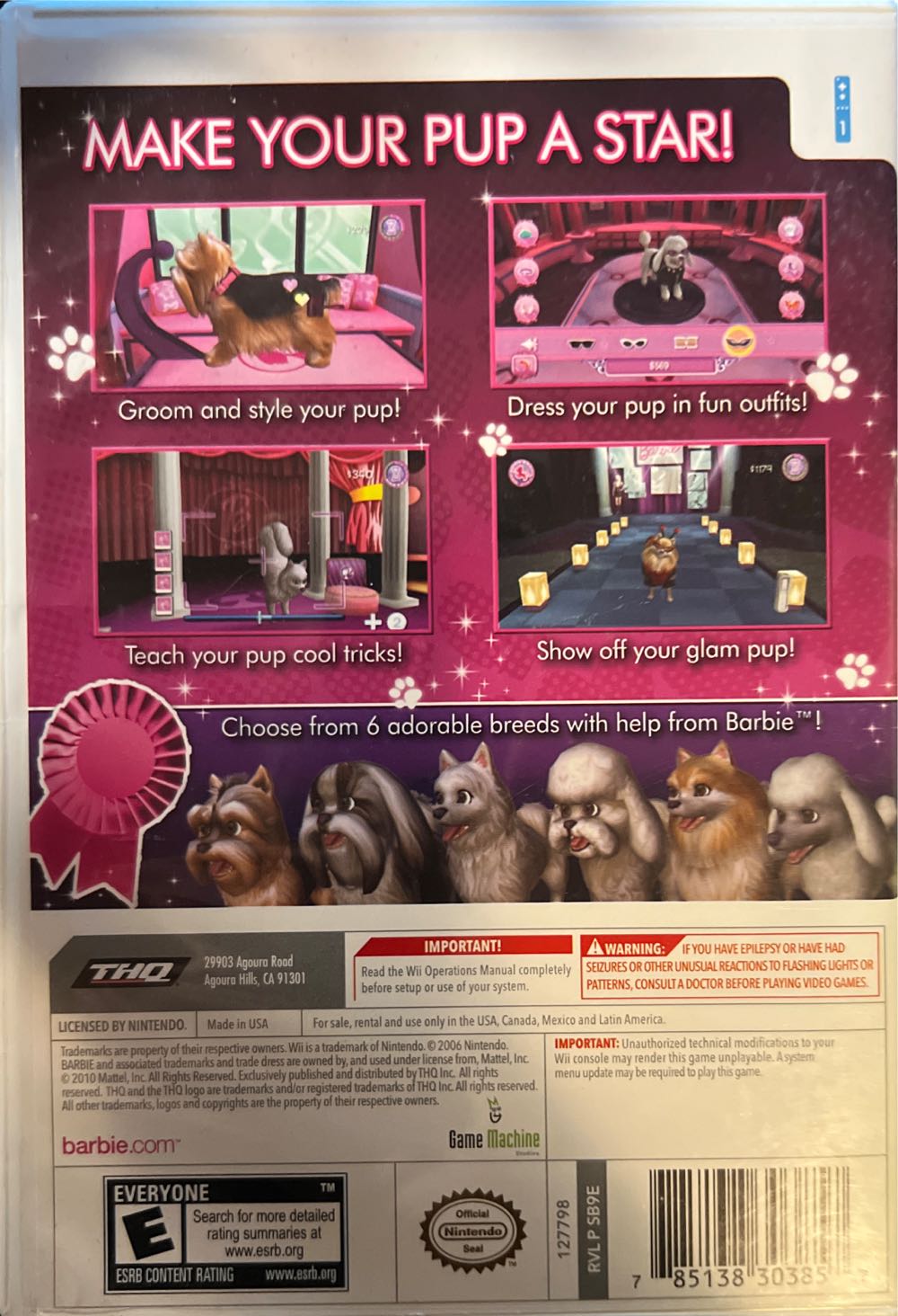 Barbie Groom And Glam Pups - Nintendo Wii (Thq - Games - 1) video game collectible [Barcode 785138303857] - Main Image 2