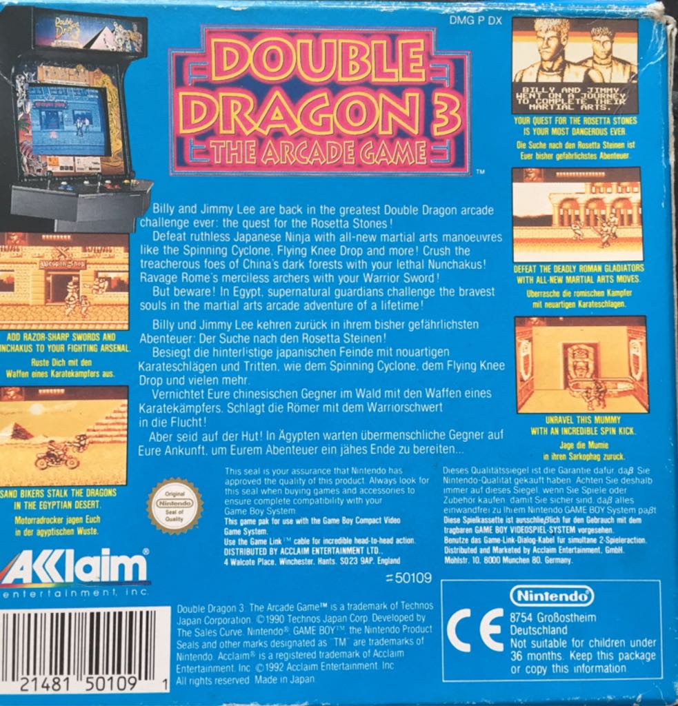 Double Dragon 3: The Arcade Game - Nintendo Game Boy (Acclaim - 2) video game collectible [Barcode 021481501091] - Main Image 2