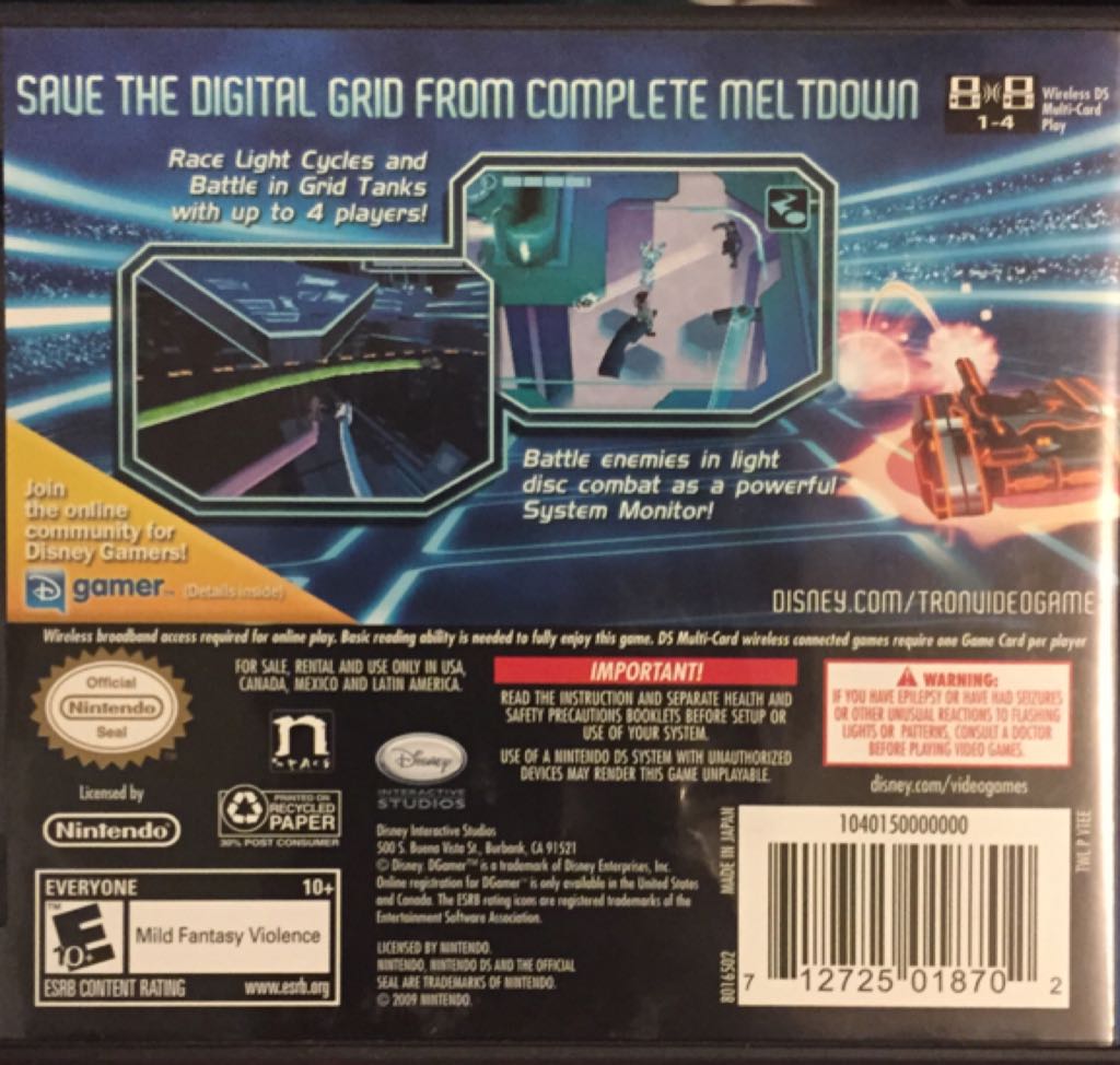 TRON: Evolution - Nintendo DS (Disney Interactive Studios - 1 Single-player/1-10 Multiplayer) video game collectible [Barcode 712725018702] - Main Image 2
