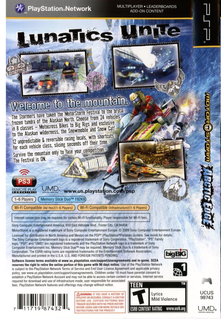 MotorStorm: Arctic Edge - Sony PlayStation Portable (PSP) (SCEA - 1) video game collectible [Barcode 711719101376] - Main Image 2
