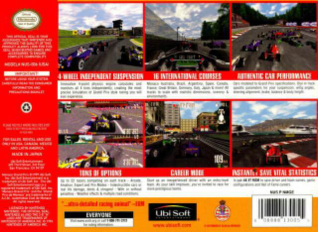 Monaco Grand Prix racing simulation 2 - Nintendo 64 (N64) (Ubisoft - 1-4) video game collectible [Barcode 008888130055] - Main Image 2