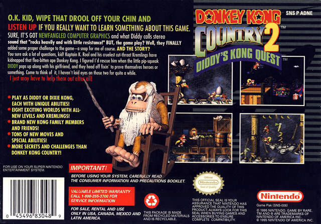 Donkey Kong Country 2: Diddys Kong Quest - Nintendo Super Nintendo Entertainment System (SNES) video game collectible - Main Image 2