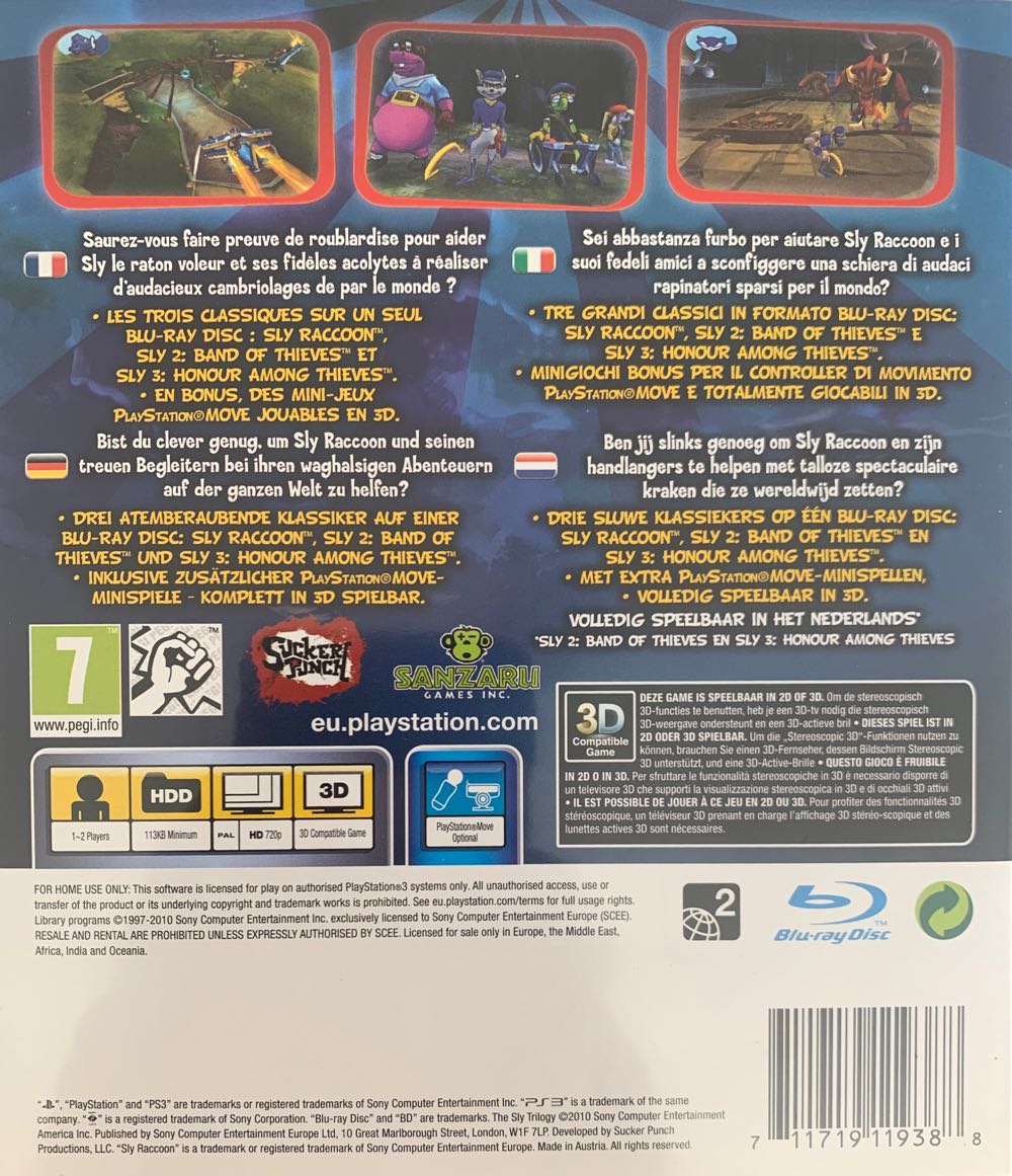 The Sly Trilogy PS3 - Sony PlayStation 3 (PS3) (Sucker Punch - 1) video game collectible [Barcode 711719119388] - Main Image 2