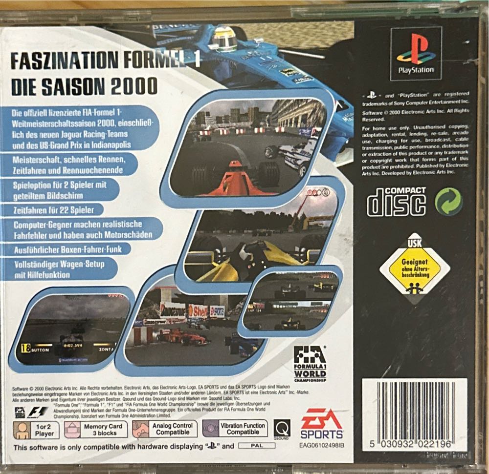 F1 2000 - Sony PlayStation (Electronic Arts) video game collectible [Barcode 5030932022196] - Main Image 2