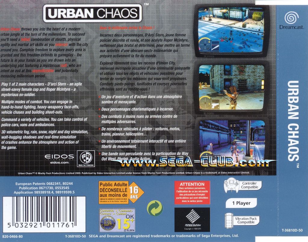 Urban Chaos - Sega Dreamcast (Eidos - 1) video game collectible [Barcode 5032921011761] - Main Image 2
