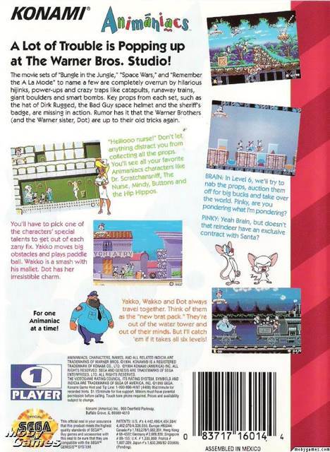Animaniacs - Sega Genesis (Mega Drive) (Konami - 1) video game collectible [Barcode 083717160144] - Main Image 2