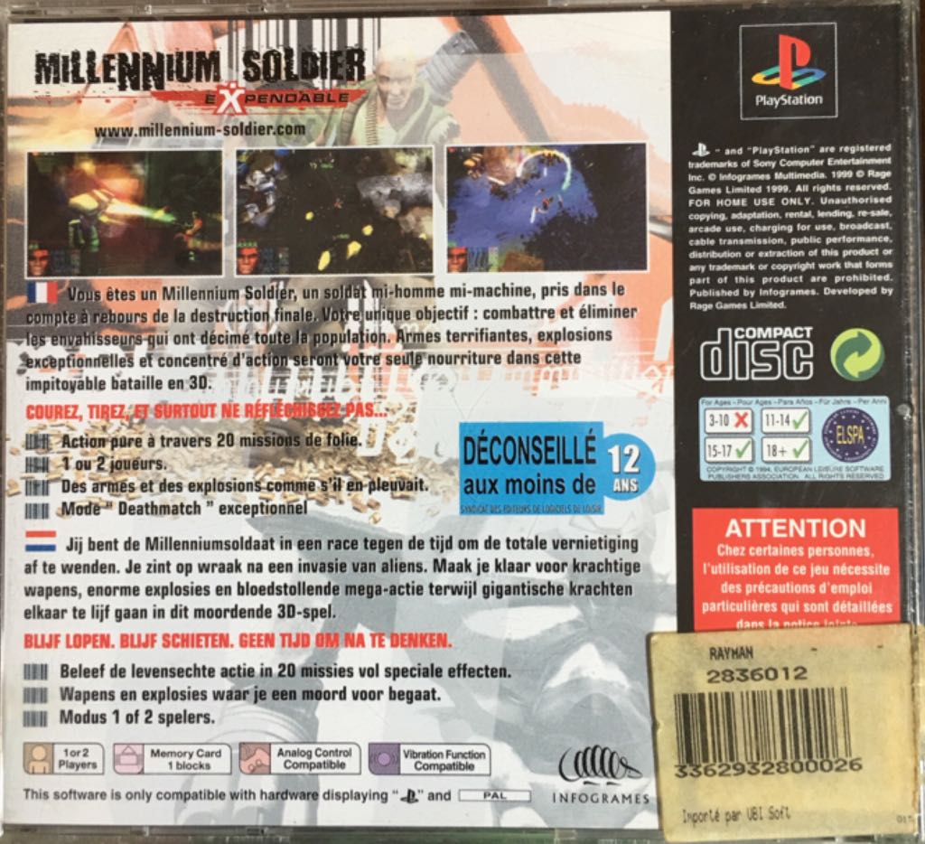 Millennium Soldier Expendable - Sony PlayStation (Infogrames) video game collectible [Barcode 5013156900648] - Main Image 2