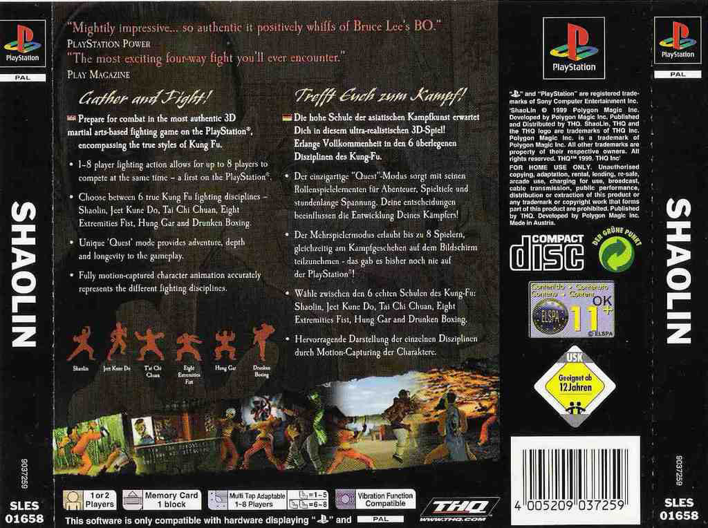 Shaolin - Sony PlayStation (THQ - 1-2(1-8)) video game collectible [Barcode 752919670392] - Main Image 2