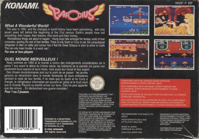 Parodius - Nintendo Super Nintendo Entertainment System (SNES) (Konami) video game collectible - Main Image 2