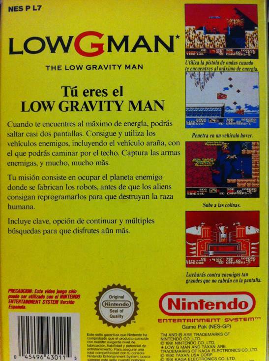 Low G Man - Nintendo Entertainment System (NES) (Taxan - 1) video game collectible [Barcode 045496430115] - Main Image 2