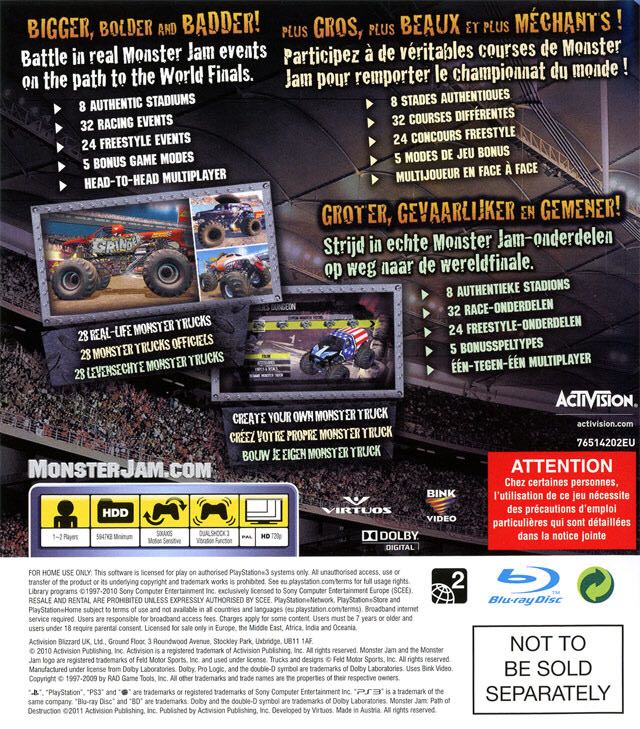 Monster Jam Path Of Destruction - Sony PlayStation 3 (PS3) (Activision - 1-2) video game collectible [Barcode 047875765023] - Main Image 2