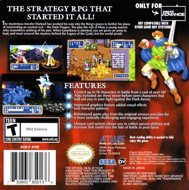 Shining Force Resurrection Of The Dark Dragon - Nintendo Game Boy Advance (GBA) (Atlus - 1) video game collectible [Barcode 4005209053365] - Main Image 2