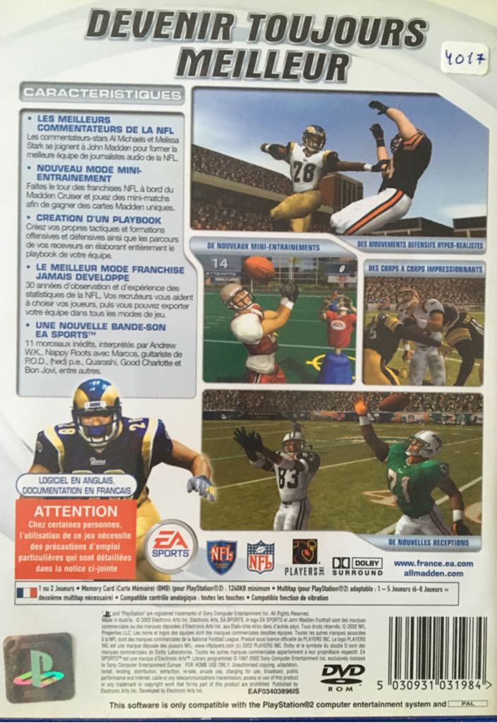 Madden NFL 2003 - Sony PlayStation 2 (PS2) video game collectible [Barcode 5030931031984] - Main Image 2