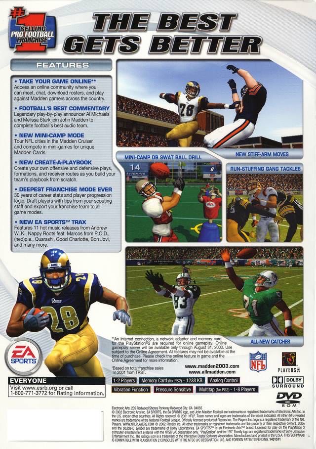 Madden 2003 - Sony PlayStation 2 (PS2) (EA - 2) video game collectible - Main Image 3