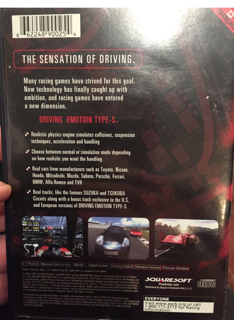 Driving Emotion Type-S - Sony PlayStation 2 (PS2) (SquareSoft - 1-2) video game collectible [Barcode 662248900247] - Main Image 2