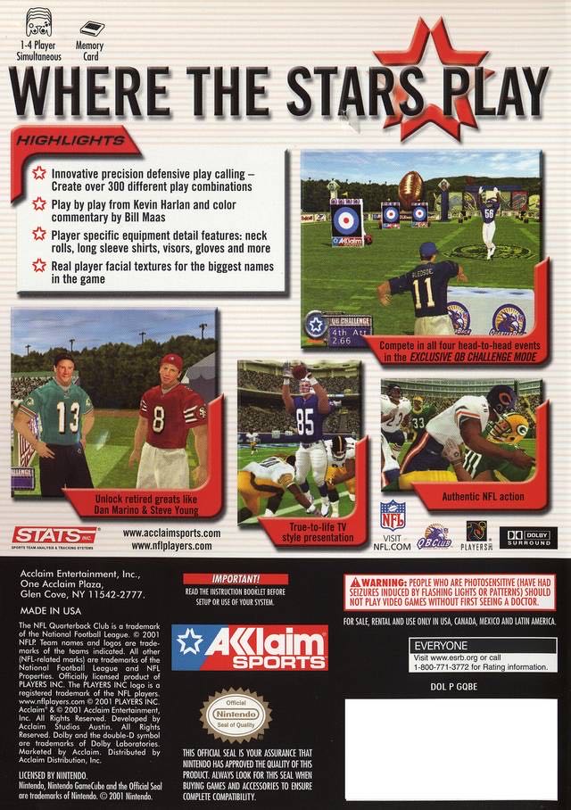 NFL QB Club 2002 - Nintendo GameCube (Acclaim Entertainment - 1-4) video game collectible [Barcode 021481652397] - Main Image 2