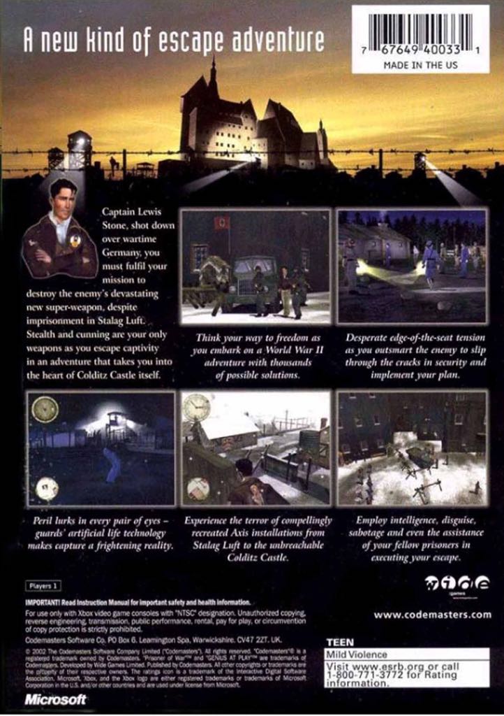 Prisoner Of War - Microsoft Xbox (Codemasters - 1) video game collectible [Barcode 5024866350111] - Main Image 2