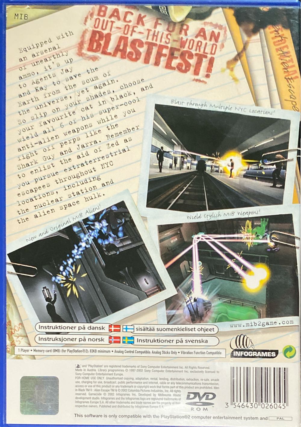 Men In Black II: Alien Escape - Sony PlayStation 2 (PS2) (Infogrames - 1) video game collectible [Barcode 3546430026045] - Main Image 2
