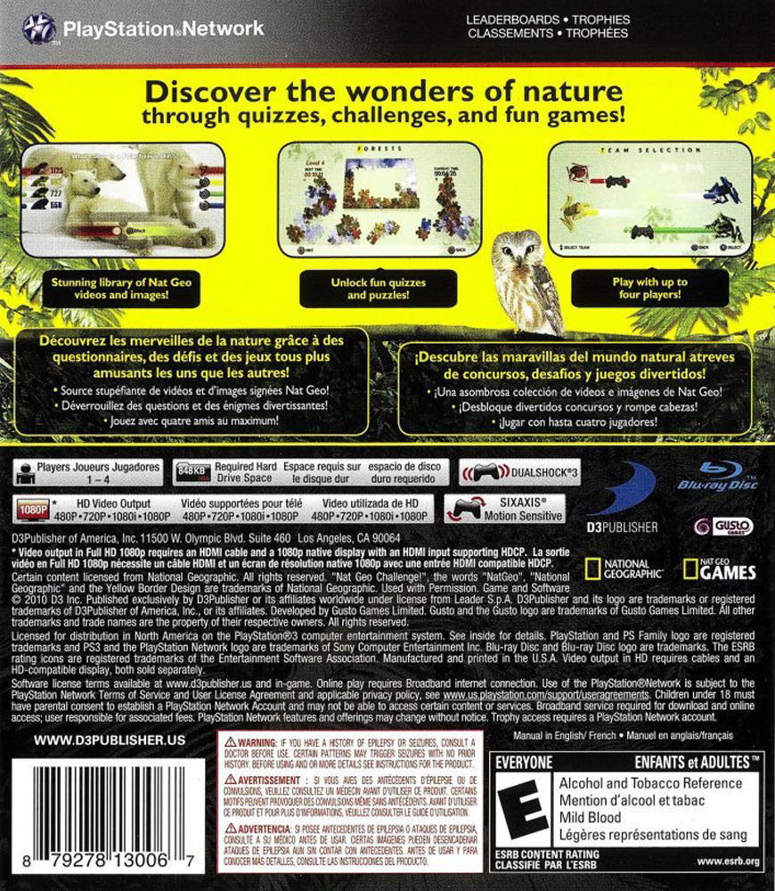 Nat Geo Challenge Wild Life - Sony PlayStation 3 (PS3) (D3 Publisher - 4) video game collectible [Barcode 879278130067] - Main Image 2