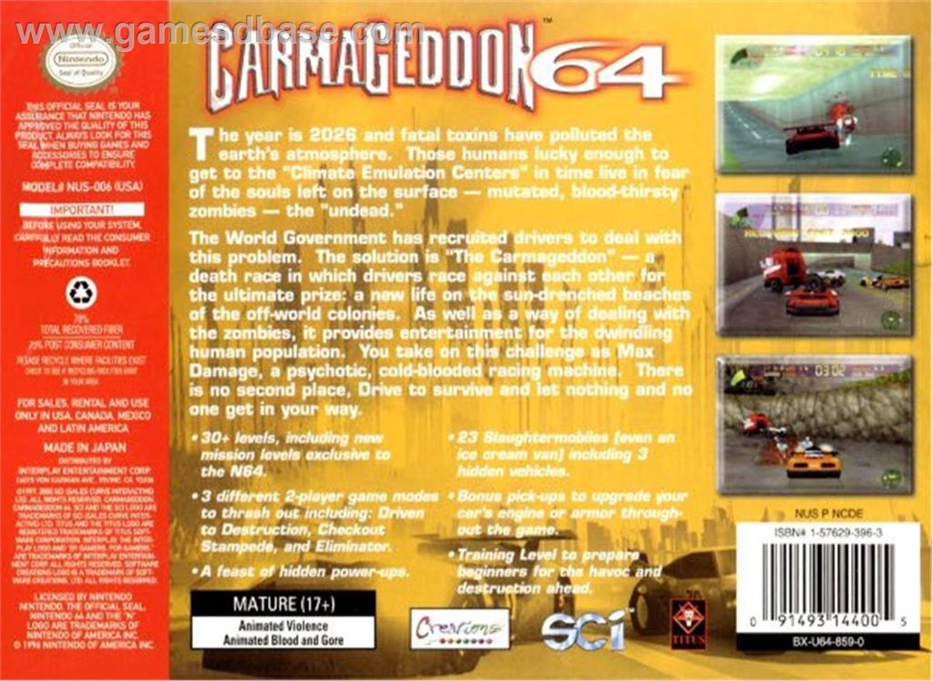 Carmageddon 64 - Nintendo 64 (N64) video game collectible - Main Image 2