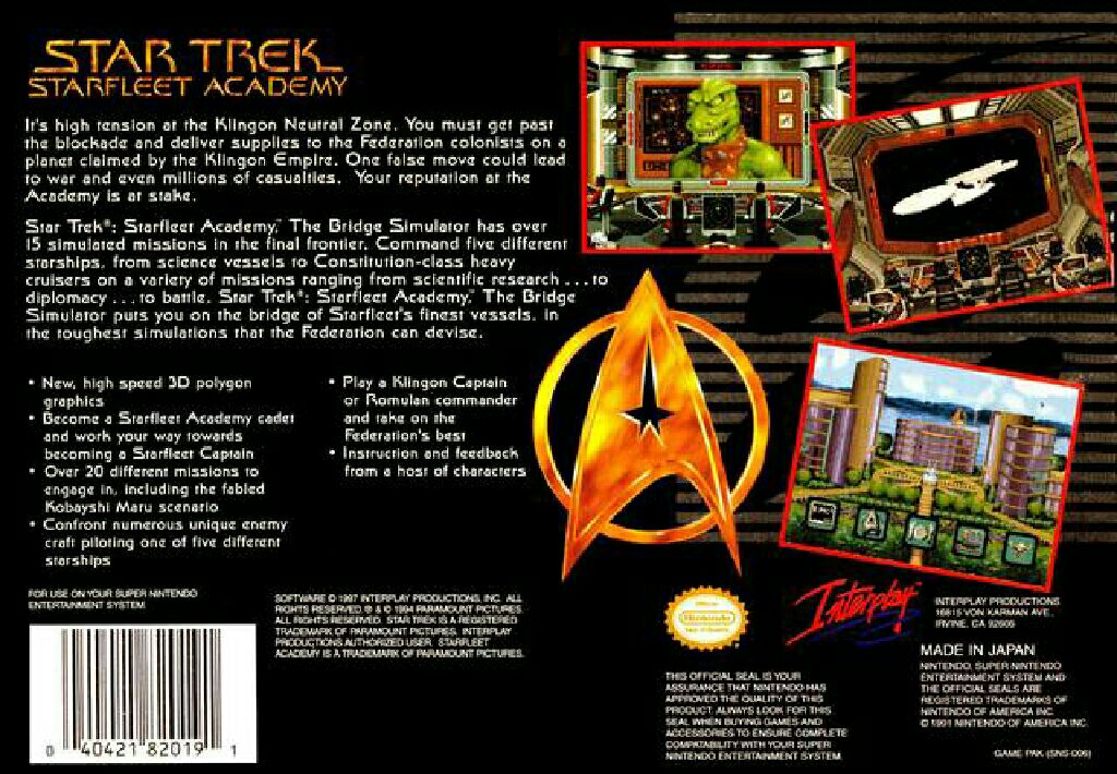 Star Trek Starfleet Academy - Nintendo Super Nintendo Entertainment System (SNES) (Interplay - 1) video game collectible [Barcode 5026102030061] - Main Image 2