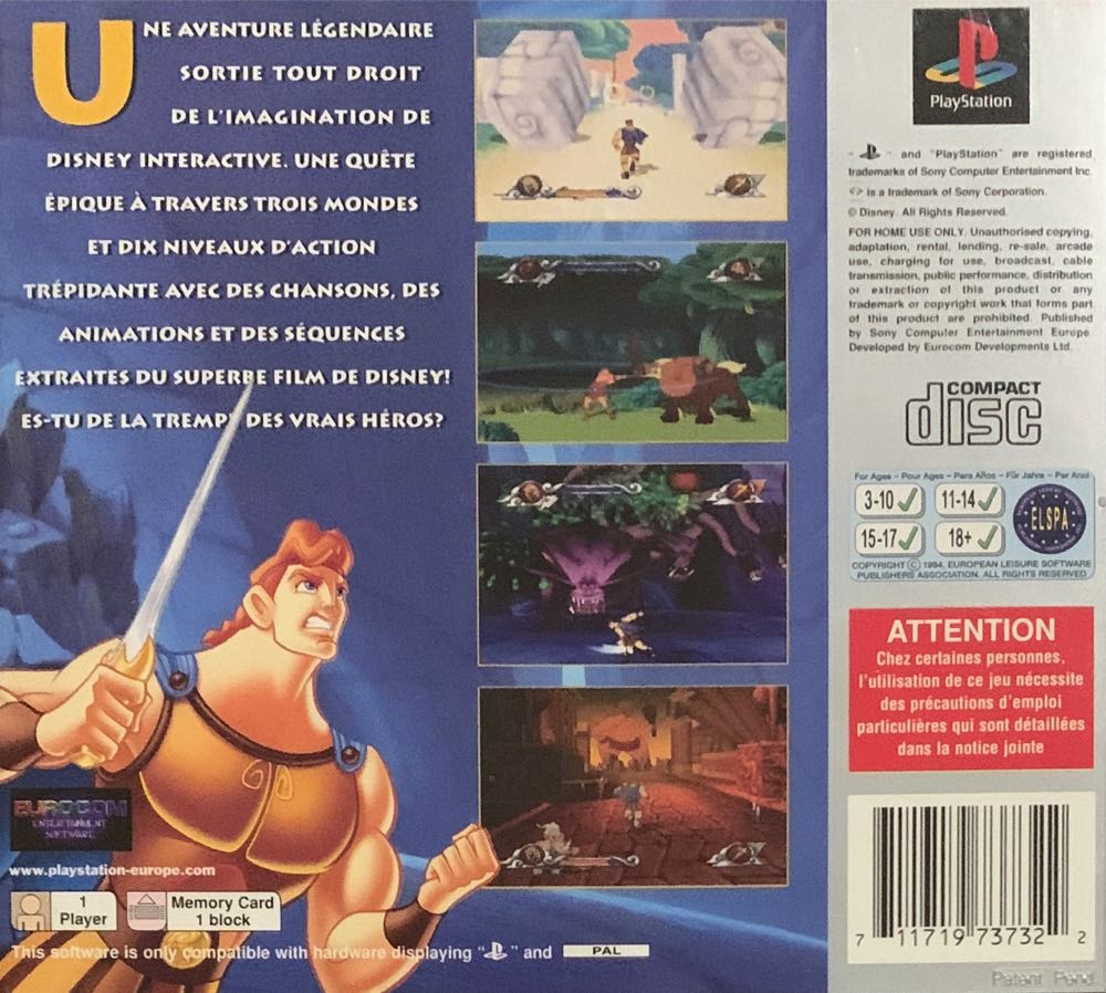 Disney Jeu d’Action - Disney présente Hercule [Platinum] - Sony PlayStation (Sony Computer Entertainment Europe - 1) video game collectible [Barcode 711719737322] - Main Image 2