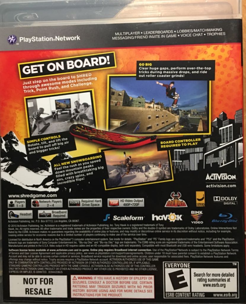 Tony Hawk Shred - Sony PlayStation 3 (PS3) (8) video game collectible [Barcode 047875839243] - Main Image 2