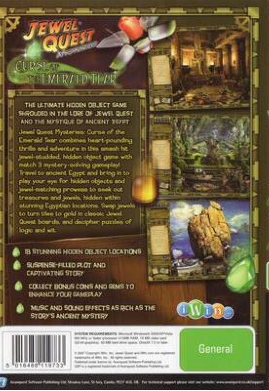 Jewel Quest Mysteries Curse Of The Emerald Tear - PC (iWin - 1) video game collectible [Barcode 5016488119733] - Main Image 2
