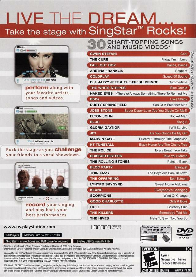 Singstar Rocks! - Sony PlayStation 2 (PS2) (Sony Computer Entertainment - 1-2) video game collectible [Barcode 711719684961] - Main Image 2