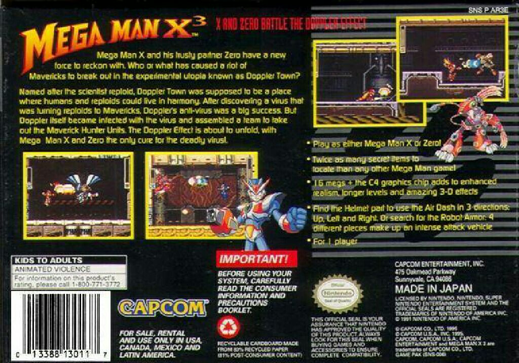 Megaman X3 - Nintendo Super Nintendo Entertainment System (SNES) video game collectible - Main Image 2