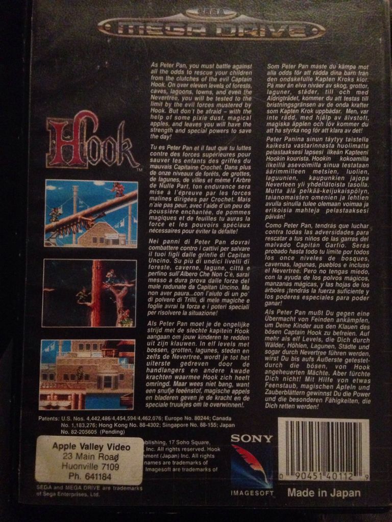 Hook - Sega Mega Drive (Sony Imagesoft - 1) video game collectible [Barcode 090451401129] - Main Image 2