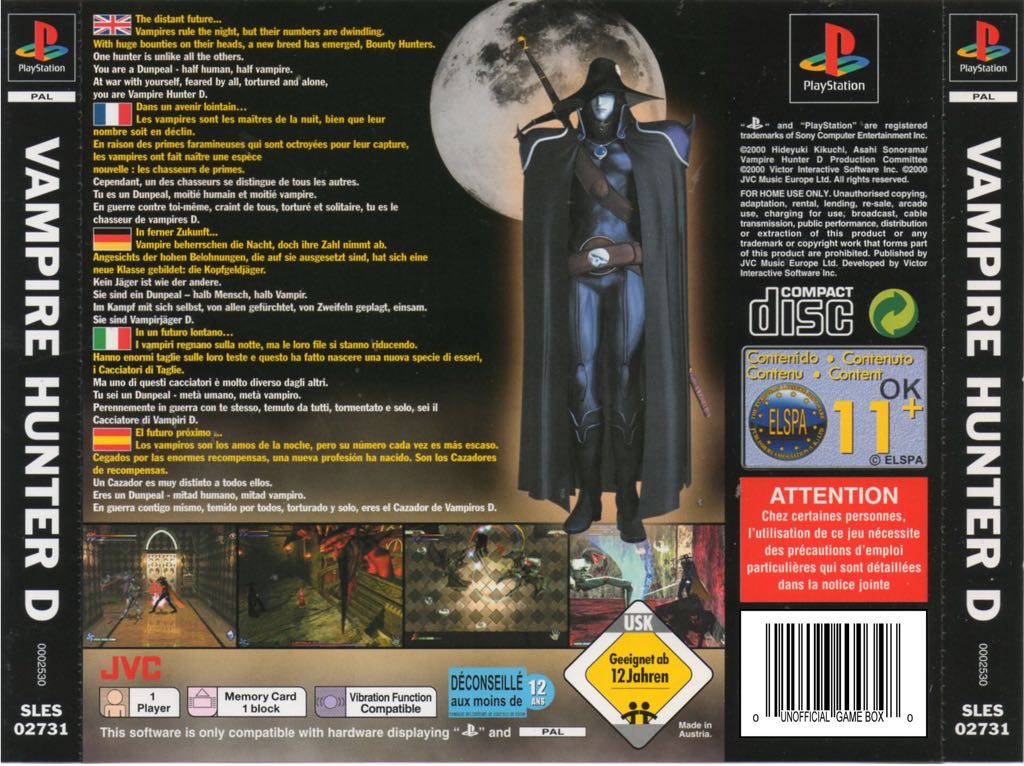 Vampire Hunter D - Sony PlayStation (1) video game collectible [Barcode 5031320004633] - Main Image 2