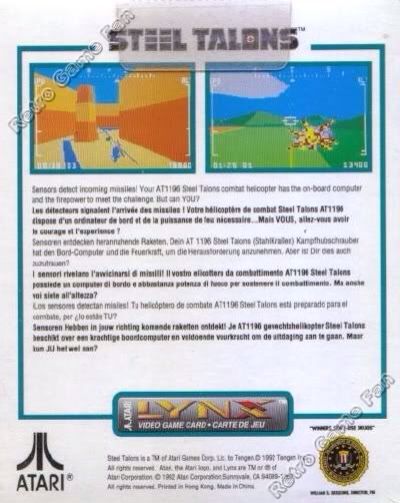 Steel Talons - Atari Lynx (Atari Corp. - 1) video game collectible - Main Image 2