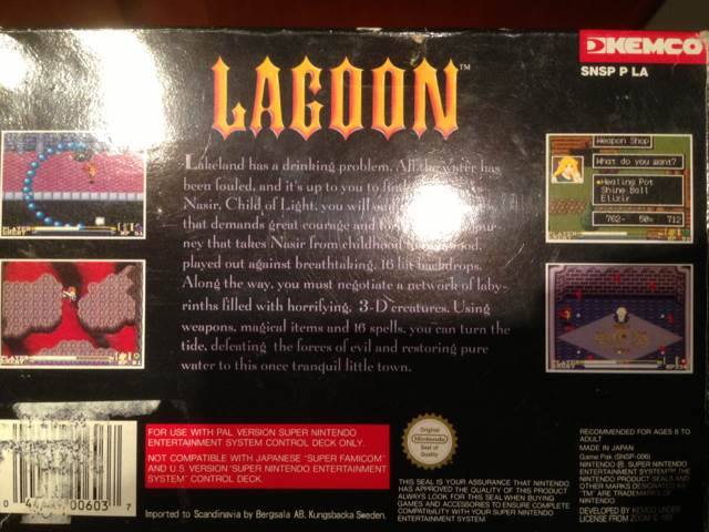 Lagoon - Nintendo Super Nintendo Entertainment System (SNES) (Kemco - 1) video game collectible [Barcode 044499006037] - Main Image 2