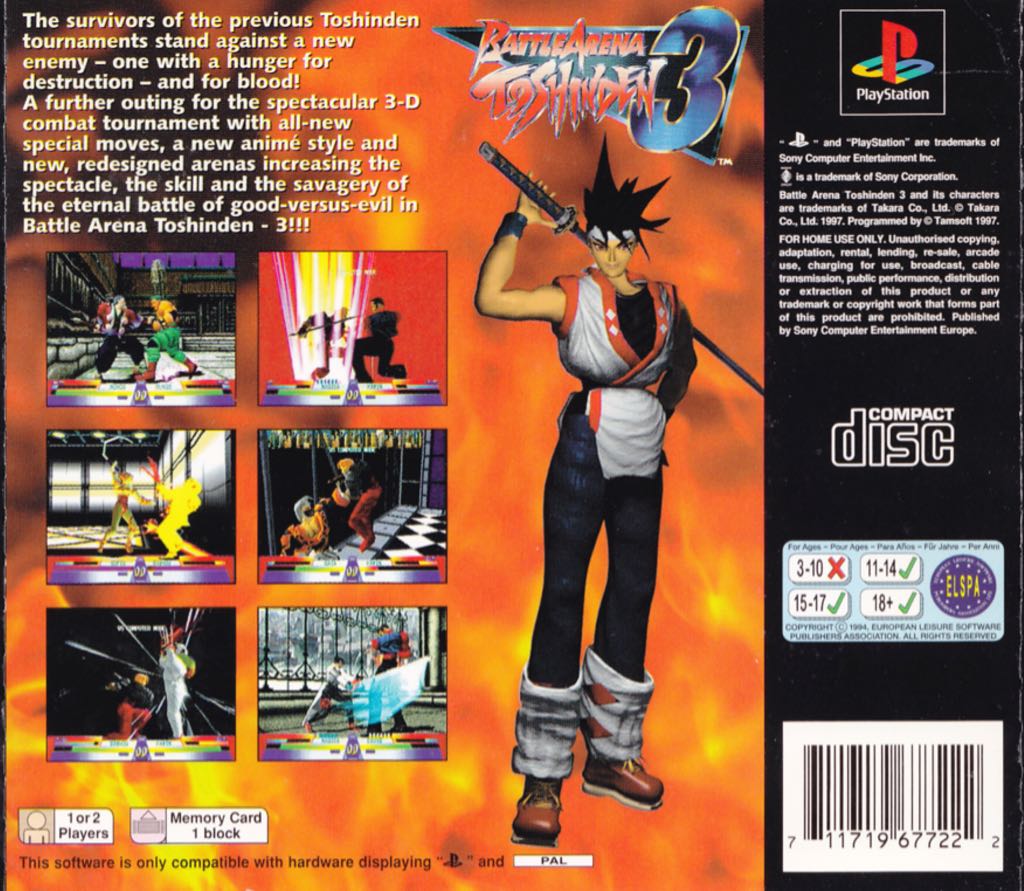 Battle Arena Toshinden 3 - Sony PlayStation (SCEE - 1-2) video game collectible [Barcode 711719677420] - Main Image 2