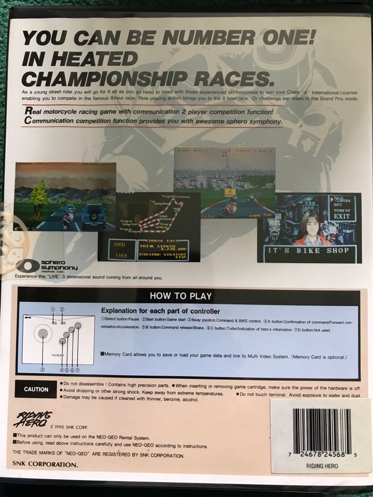 Riding Hero - SNK Neo Geo video game collectible [Barcode 724678245685] - Main Image 2