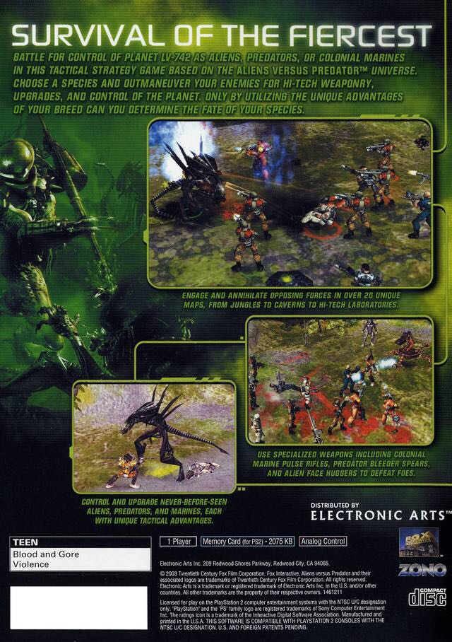 Aliens Versus Predator Extinction - Sony PlayStation 2 (PS2) ((EA) Electronic Arts) video game collectible [Barcode 5030933034266] - Main Image 2