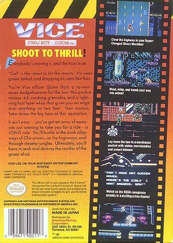 Vice: Project Doom - Nintendo Entertainment System (NES) (American Sammy - 1) video game collectible - Main Image 2