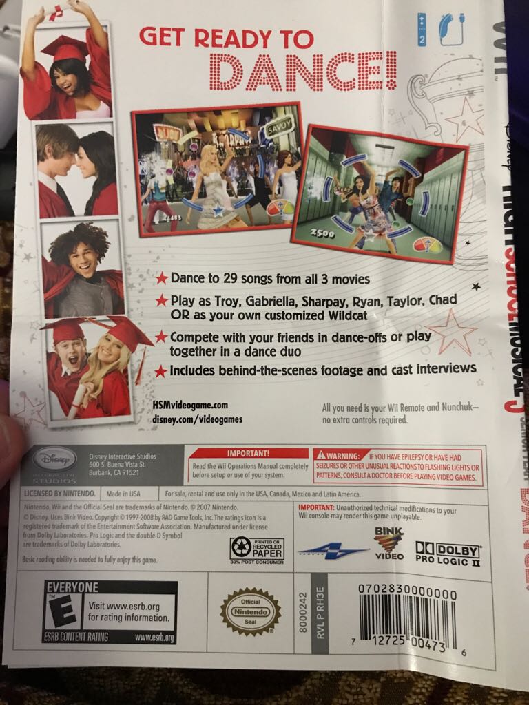 High School Musical 3 Dance - Nintendo Wii video game collectible [Barcode 712725004736] - Main Image 2