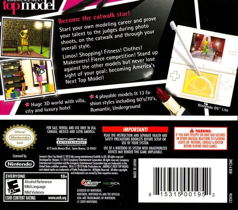 Americas Next Top Model - Nintendo DS (Conspiracy Entertainment - 1) video game collectible [Barcode 815315001952] - Main Image 2
