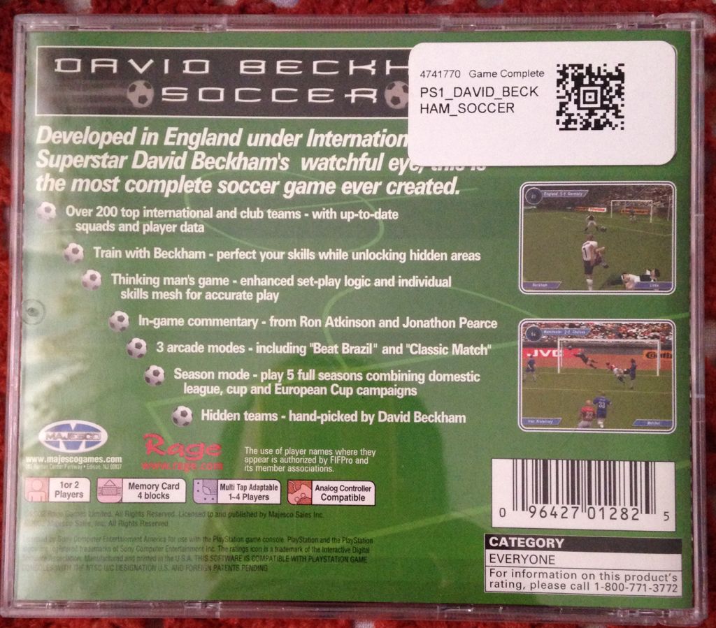 David Beckham Soccer - Sony PlayStation (Majesco Games - 1-2) video game collectible [Barcode 096427012825] - Main Image 2