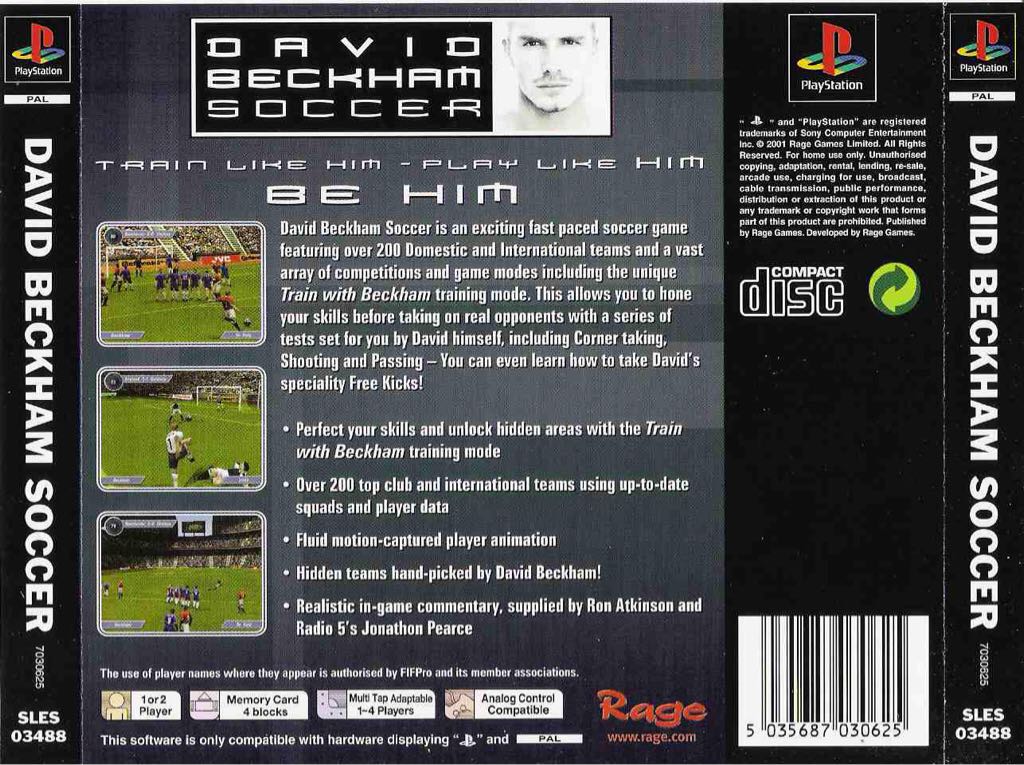 David Beckham Soccer - Sony PlayStation (Rage Software - 1-2) video game collectible [Barcode 5035687030625] - Main Image 2