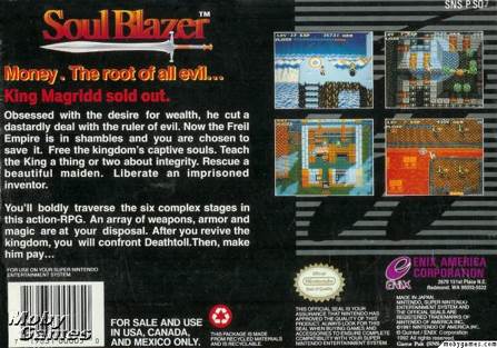 Soul Blazer - Nintendo Super Nintendo Entertainment System (SNES) (Enix - 1) video game collectible [Barcode 3362932401483] - Main Image 2