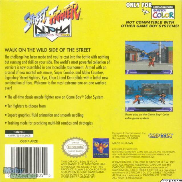 Street Fighter Alpha - Nintendo Game Boy Color (Capcom - 1-2) video game collectible [Barcode 013388240050] - Main Image 2