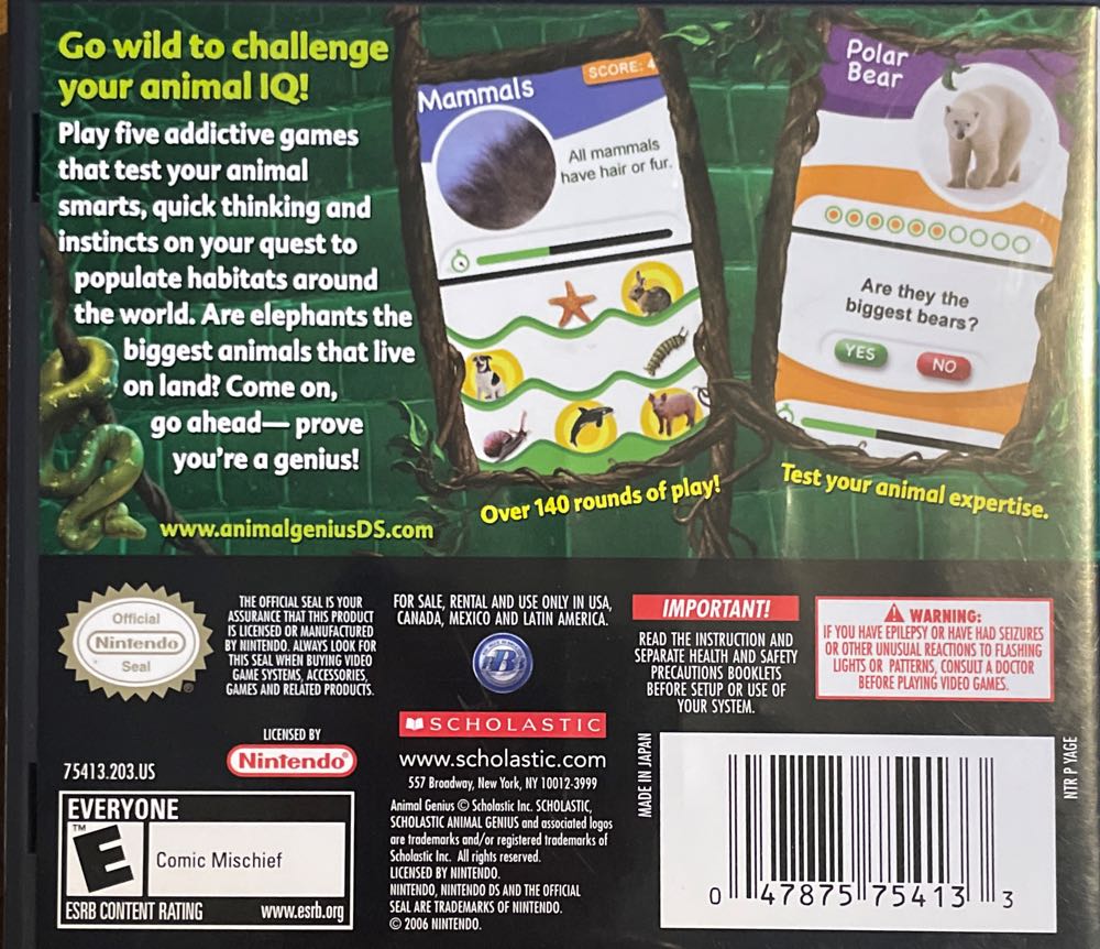 Animal Genius - Nintendo DS (Scholastic) video game collectible [Barcode 047875754133] - Main Image 2