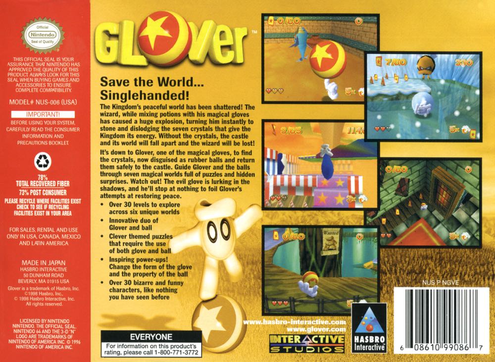 Glover - Nintendo 64 (N64) (Hasbro Interactive) video game collectible - Main Image 2