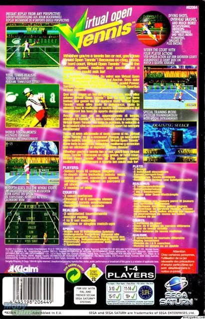 Virtual Open Tennis - Sega Saturn (Acclaim Entertainment - 1) video game collectible [Barcode 021481820642] - Main Image 2