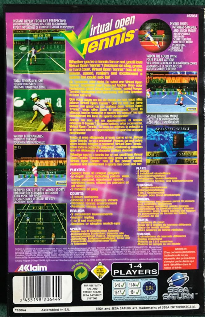 Virtual Open Tennis - Sega Saturn video game collectible [Barcode 3455198206449] - Main Image 2