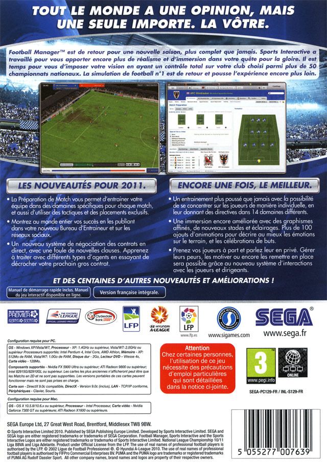 Football Manager 2011 - PC (Sega - 1) video game collectible [Barcode 5055277007639] - Main Image 2