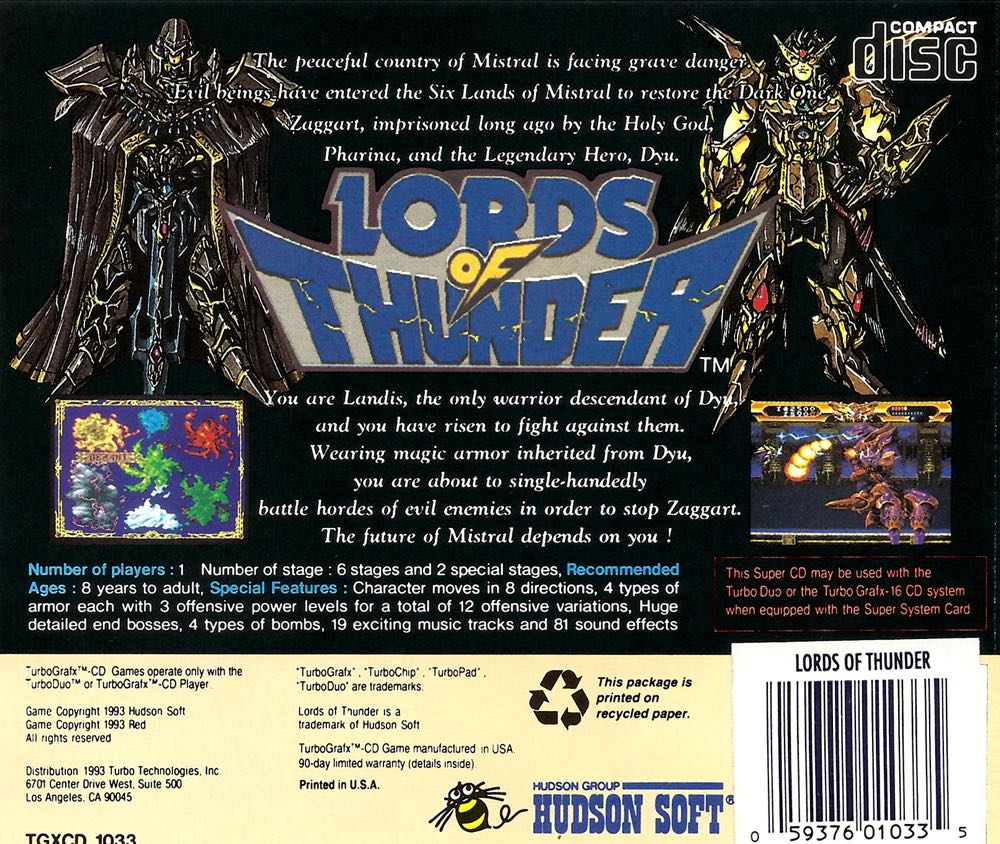 Lords Of Thunder - NEC TurboGrafx CD (Turbo Technologies) video game collectible - Main Image 2
